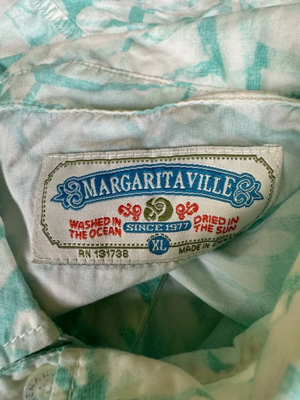 Margaritaville Men's Blue White Floral Pattern Hawaiian Shirt XL Cotton